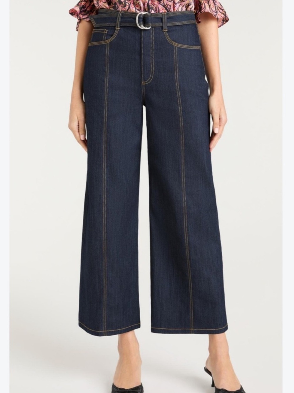 5a7 Cinq A Sept High-Rise Wide Leg Belted Trouser Cropped Jeans Blue 8